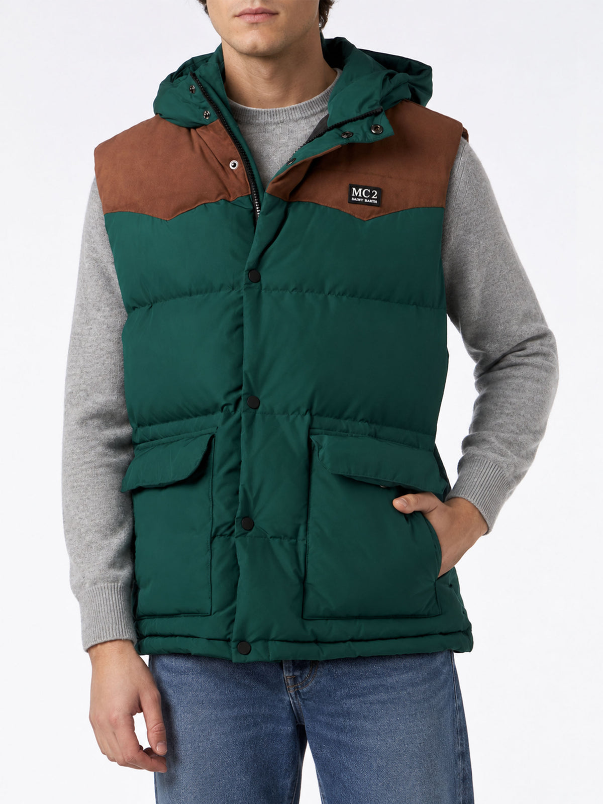 Gilet Klosters verde con cappuccio