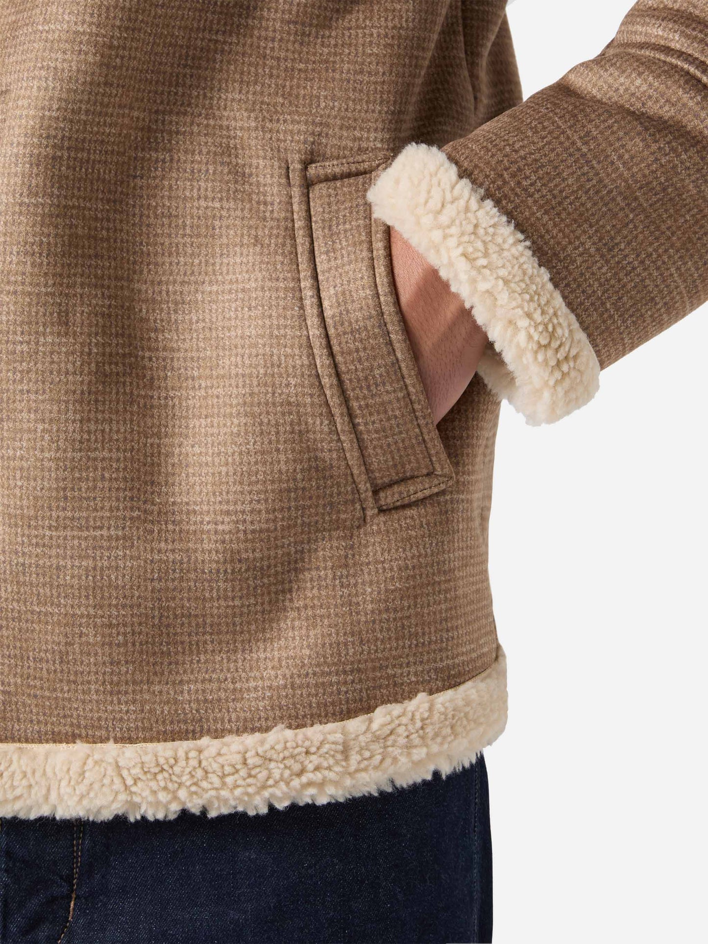 Kells Jacke in Hahnentrittmuster mit Kragen aus Kunstfell