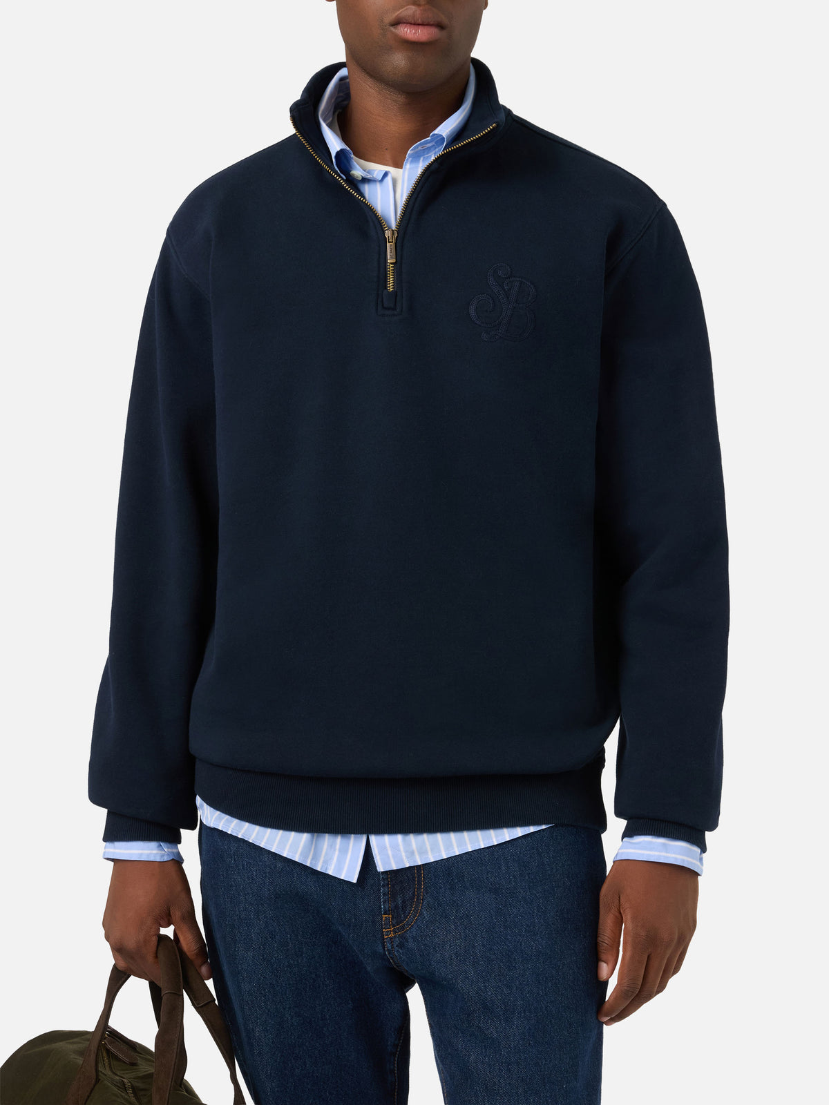 Sweat-shirt en coton Kenneth Navy blue avec monogramme SB Legacy 
