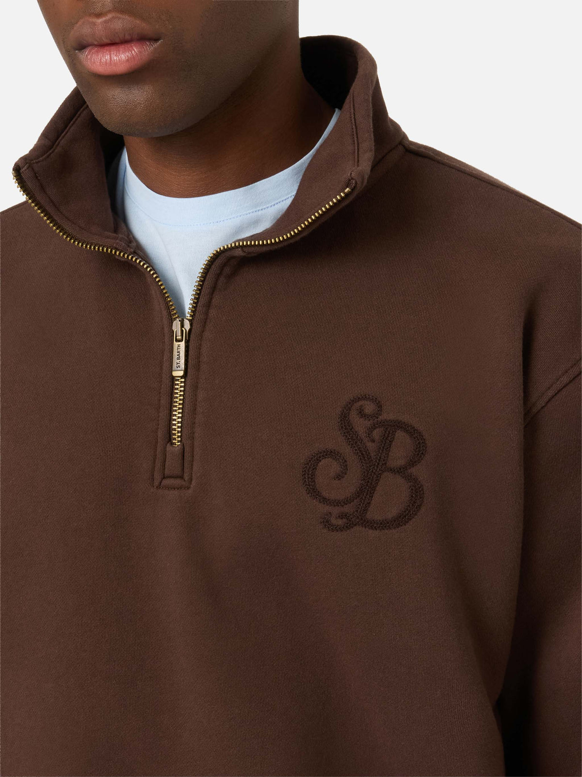Felpa Kenneth marrone scuro in cotone con monogramma SB Legacy