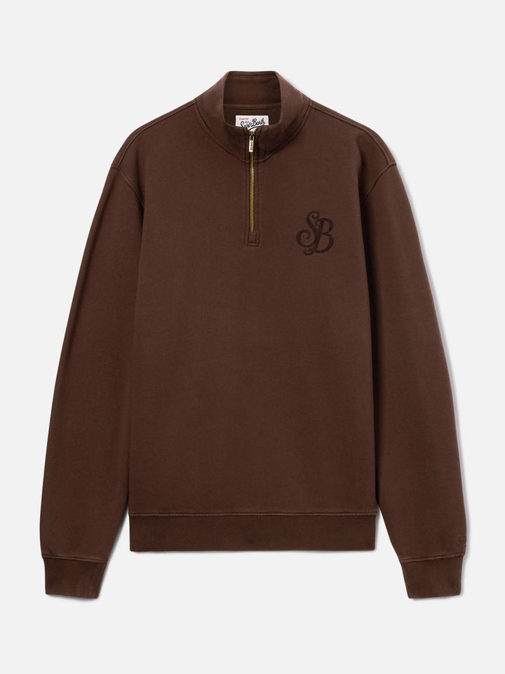 Felpa Kenneth marrone scuro in cotone con monogramma SB Legacy