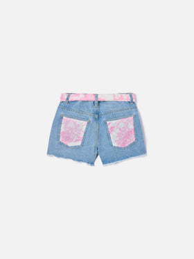 Short Kiko Jr in denim con dettagli in sangallo