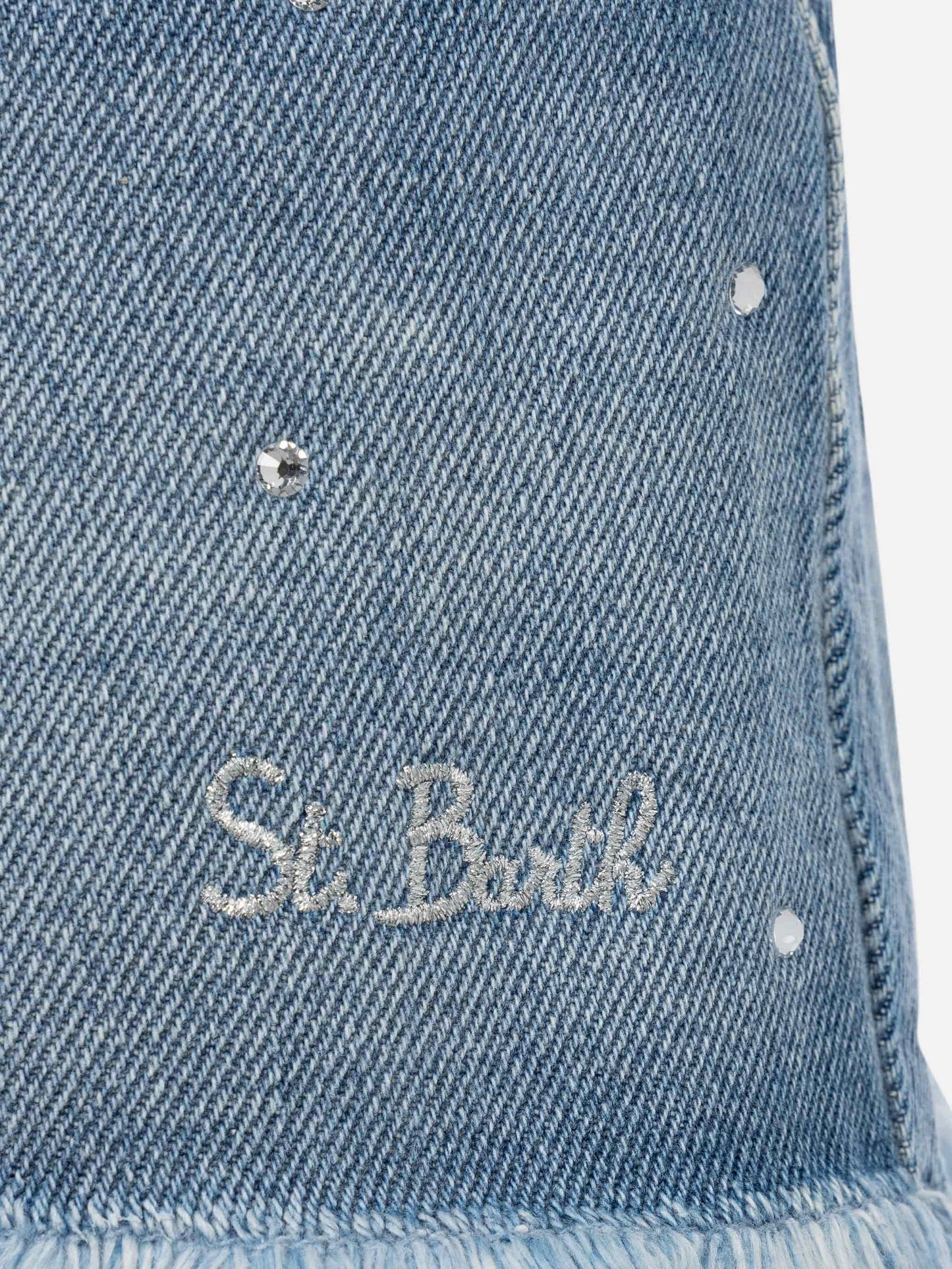 Shorts in denim bianco Kiko Jr con strass applicati