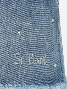 Shorts in denim bianco Kiko Jr con strass applicati