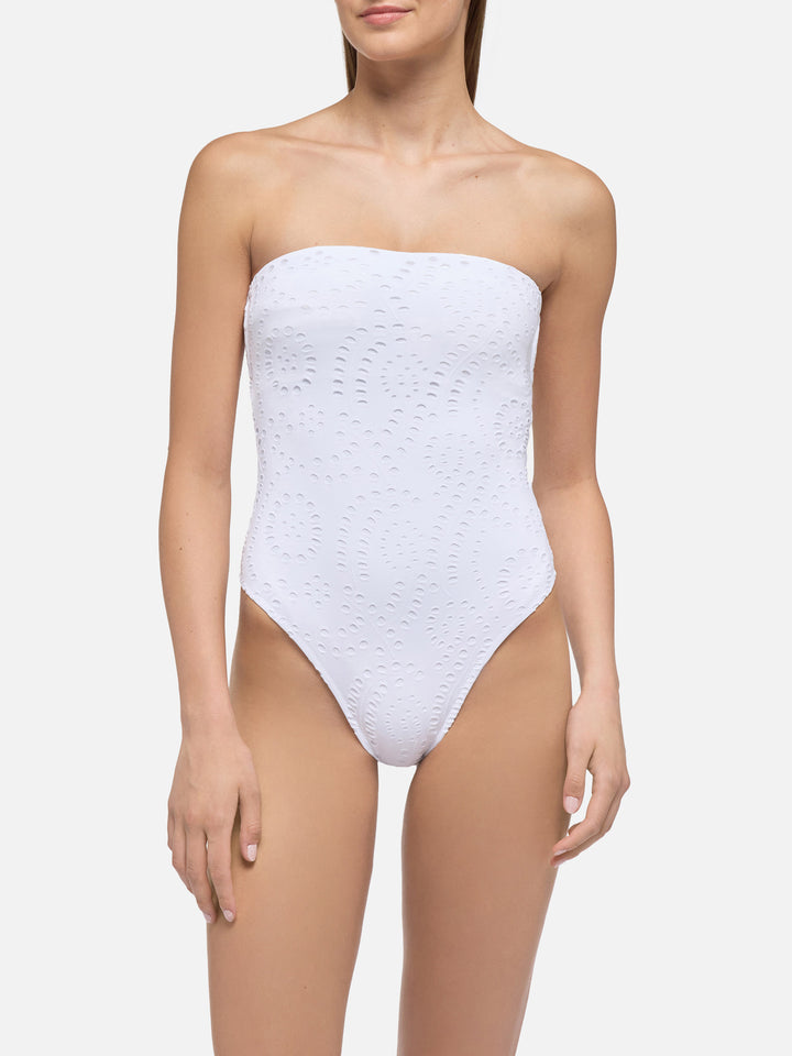 Costume intero in Sangallo di cotone bianco Kayla