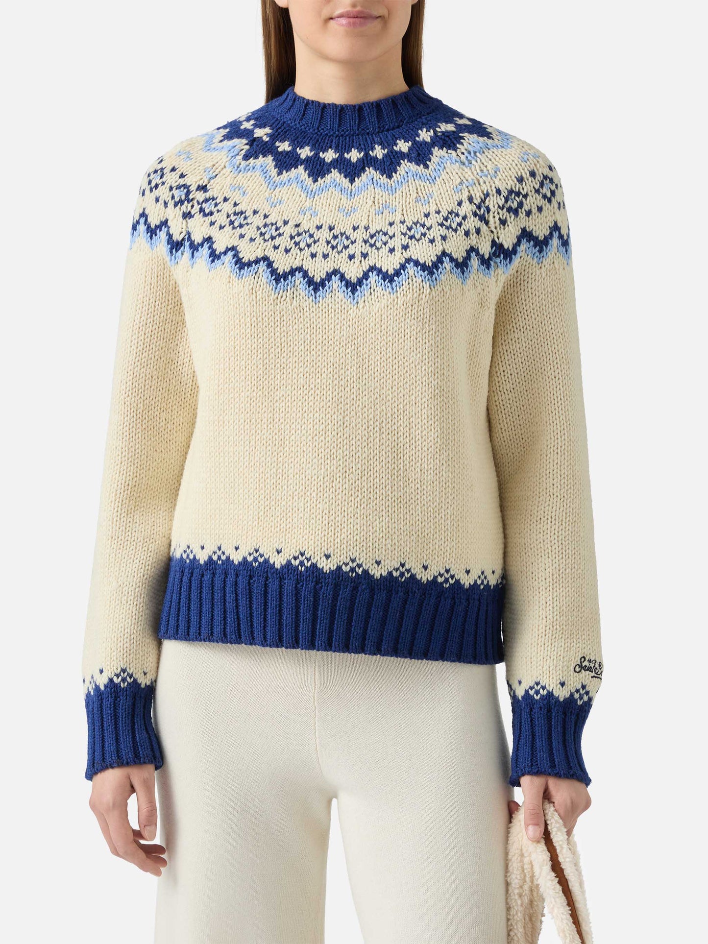 Kyla wool sweater with fair-isle jacquard and Apres Ski Lover embroidery