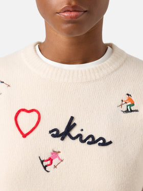 Off white Kyla wool crewneck knit with Skiss embroidery