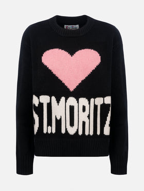 Maglione da donna nero fair isle Kyla con jacquard St. Moritz