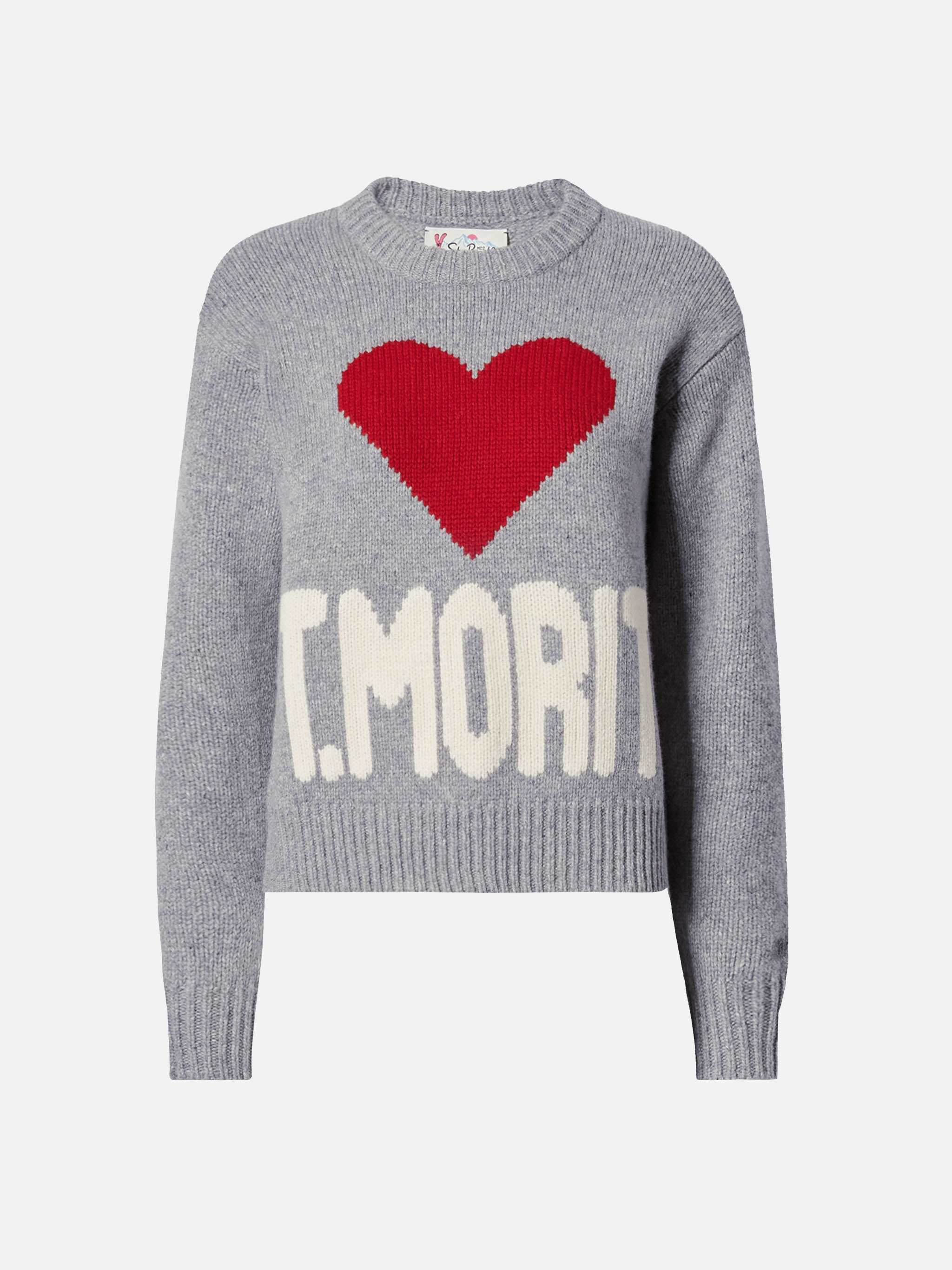 トップス Heart loose knit gray Kyla wool sweater in grey with St. Moritz jacquard – MC2 Saint Barth