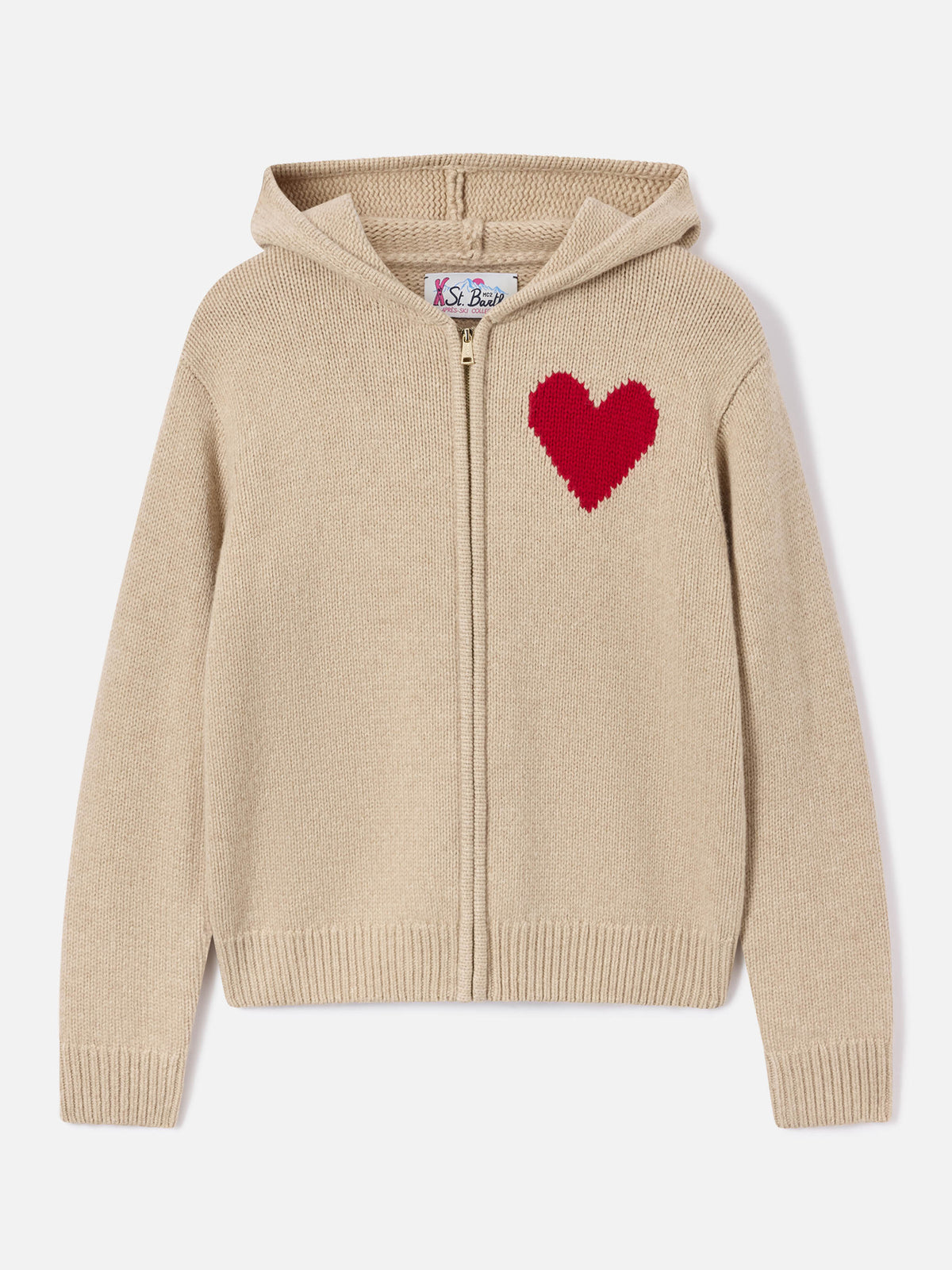 Sudadera con capucha de punto de lana Kyla beige con intarsia St. Barth 