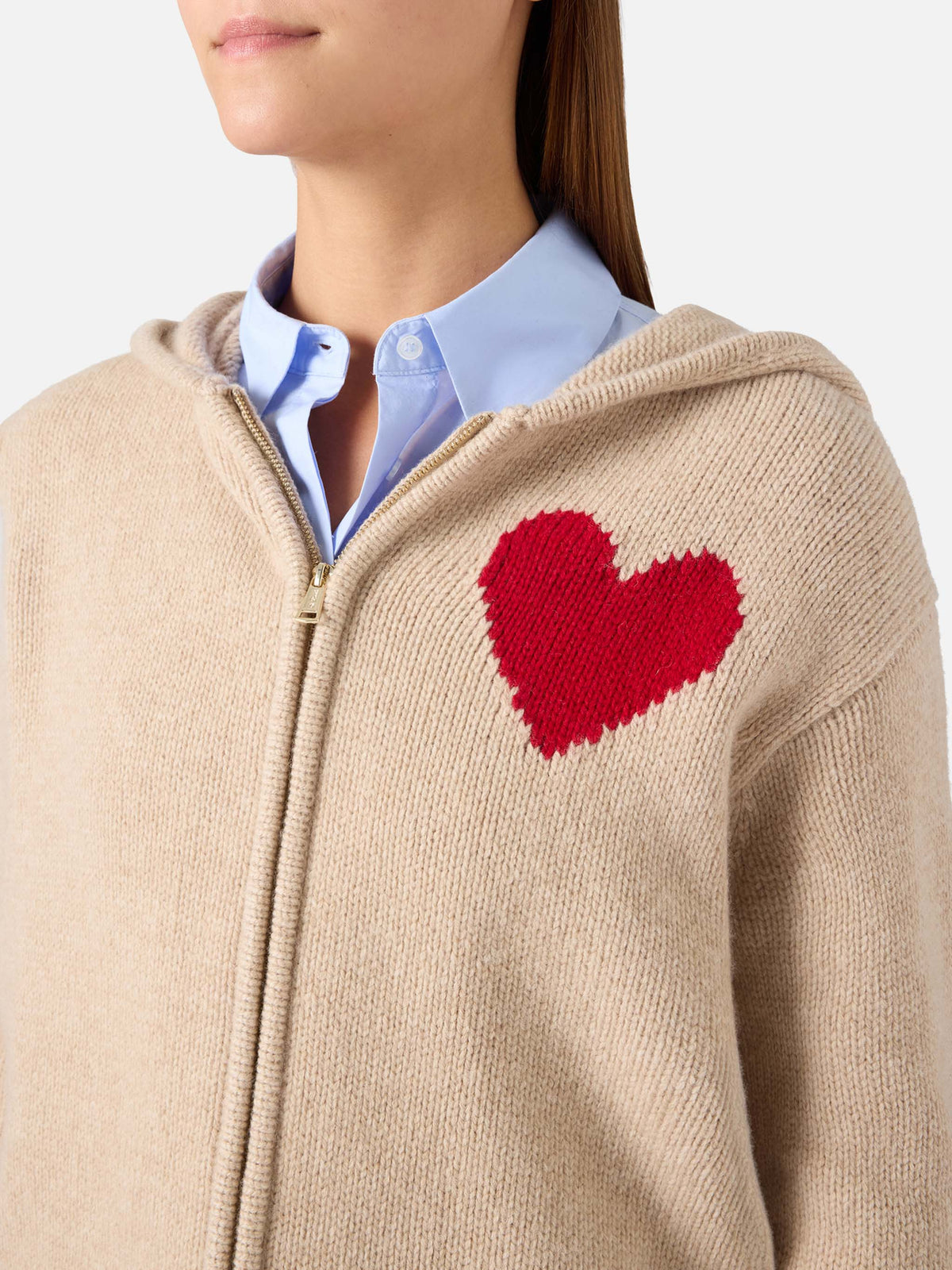 Beiger Kyla Kapuzenpullover aus Wollstrick mit St. Barth Intarsie 