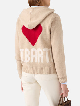 Beiger Kyla Kapuzenpullover aus Wollstrick mit St. Barth Intarsie 
