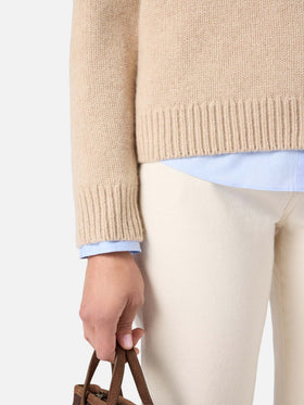 Beiger Kyla Kapuzenpullover aus Wollstrick mit St. Barth Intarsie 