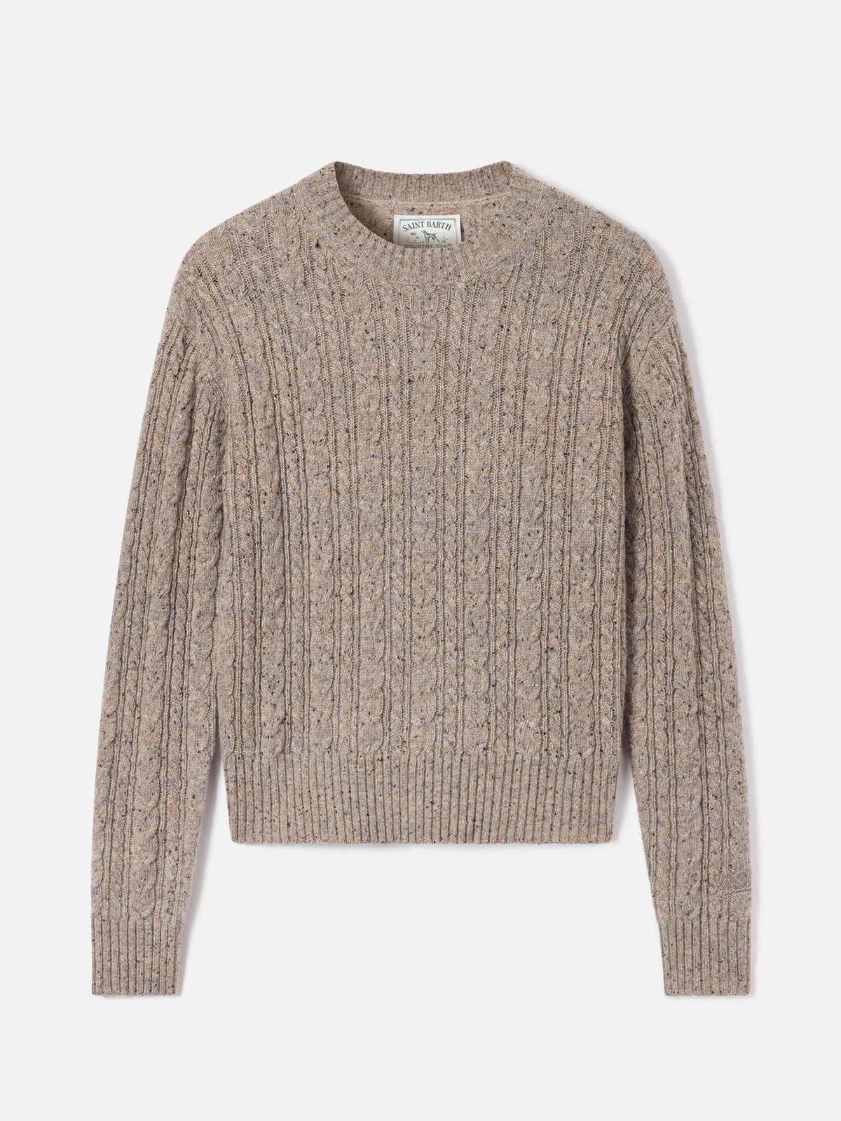 Greige Lalia Donegal wool blend crewneck knit