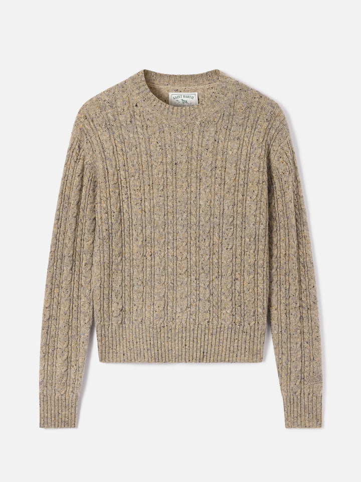 Greige Lalia Donegal wool blend crewneck knit