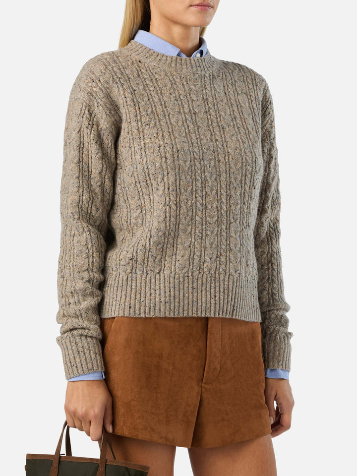 Greige Lalia Donegal wool blend crewneck knit