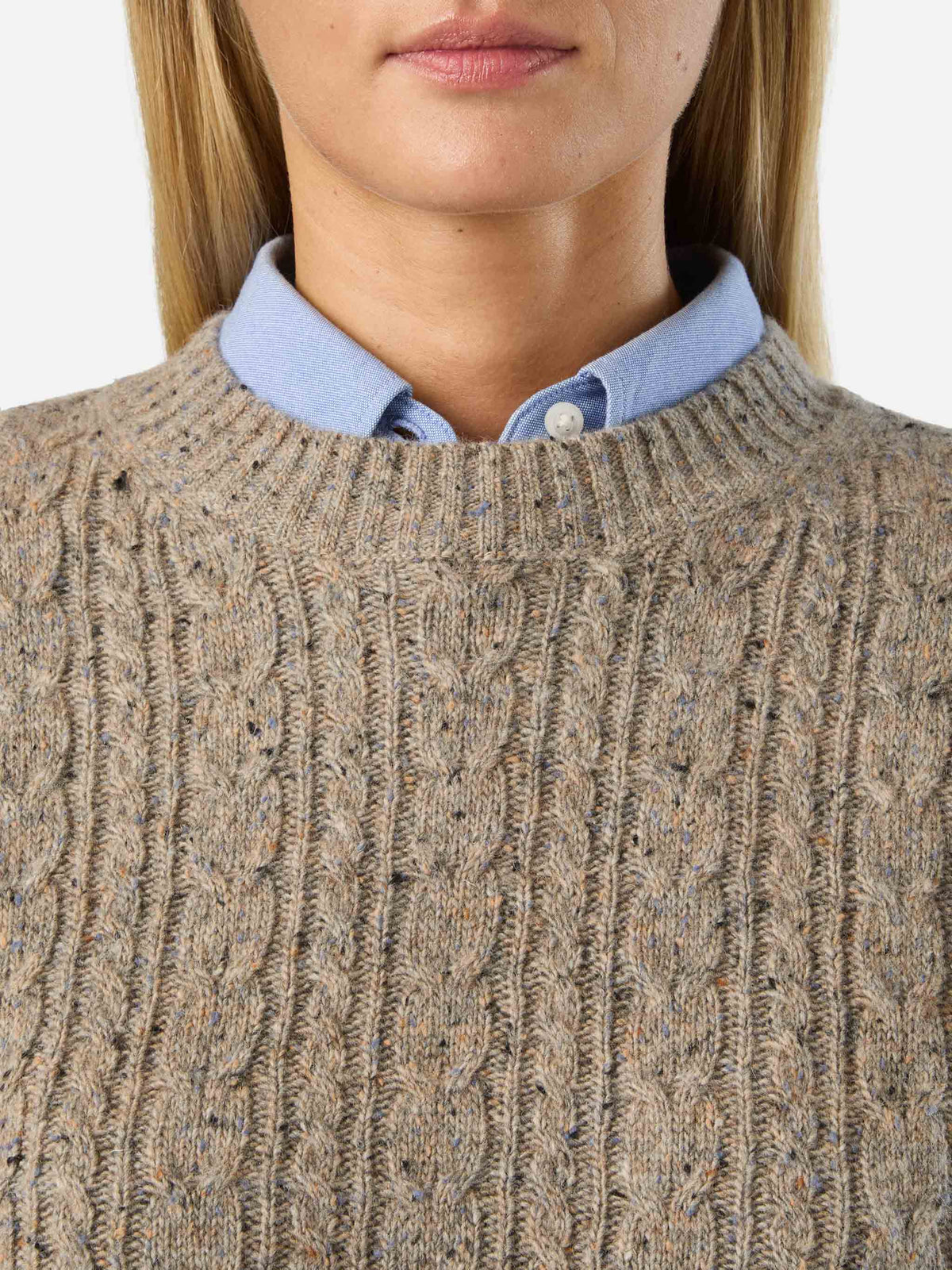 Jersey de cuello redondo Greige Lalia en mezcla de lana Donegal 