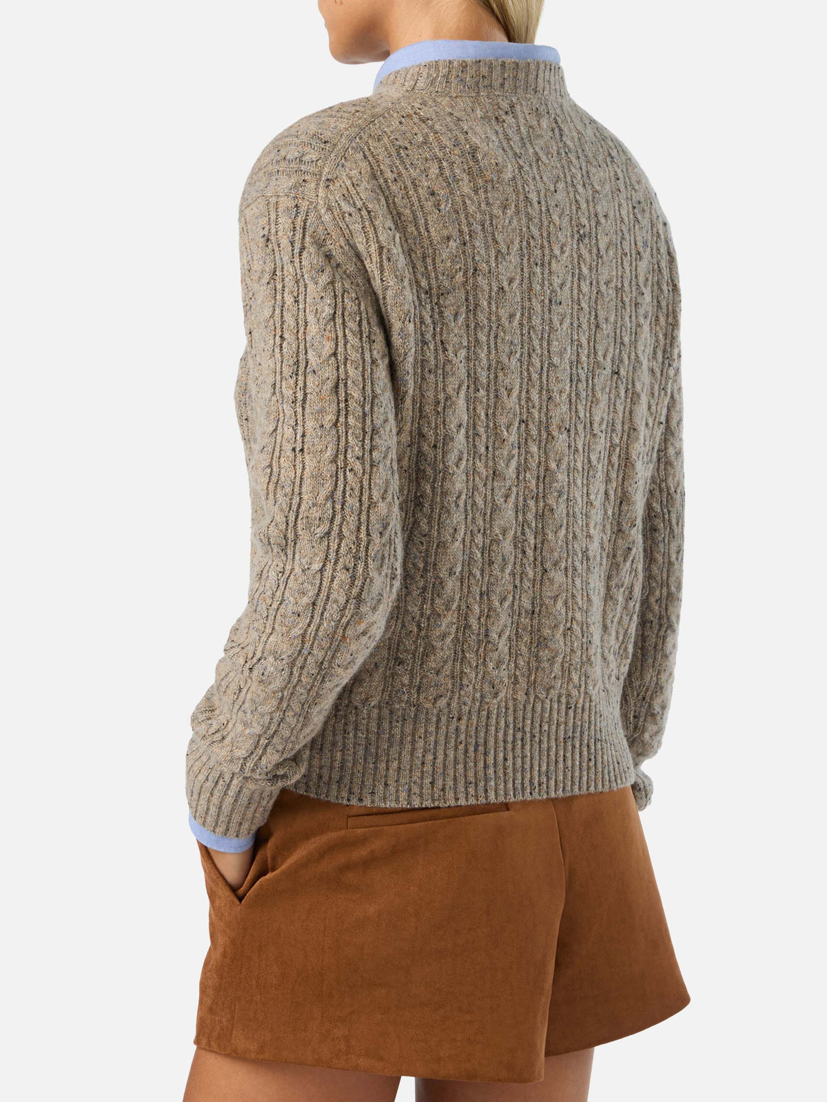 Jersey de cuello redondo Greige Lalia en mezcla de lana Donegal 