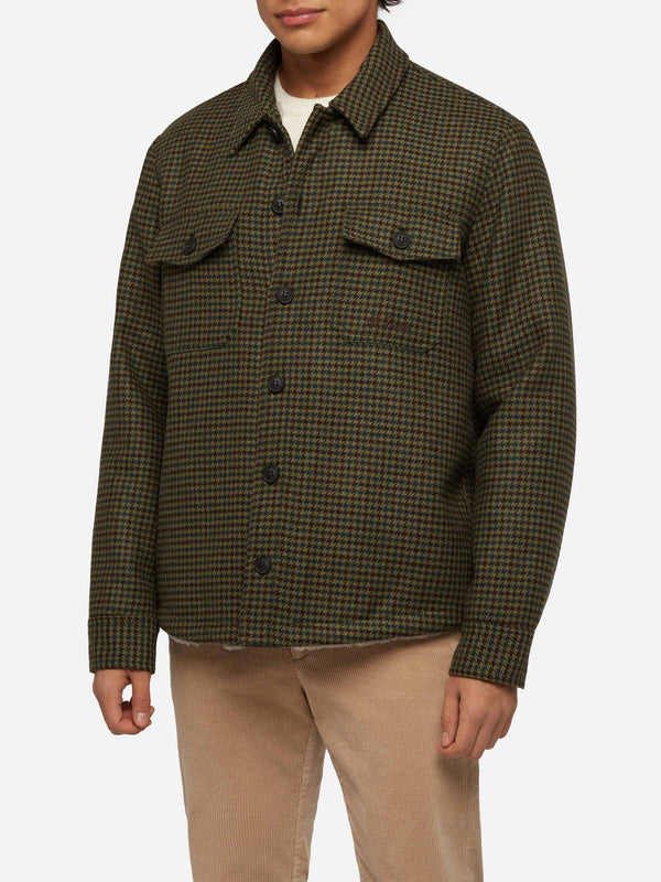 Man wool blend overshirt Landeck with pied de poule print