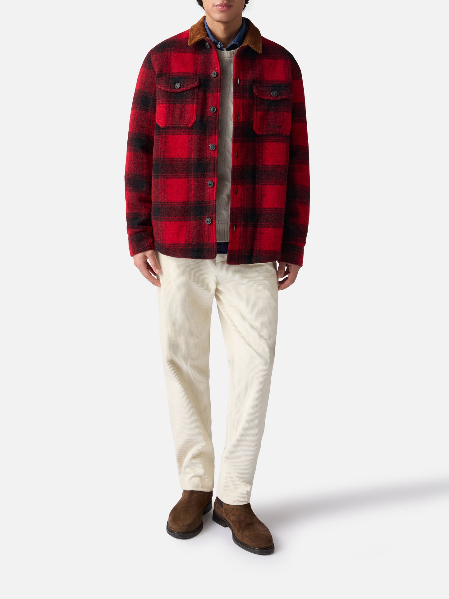 Man wool blend overshirt Landeck with tartan print