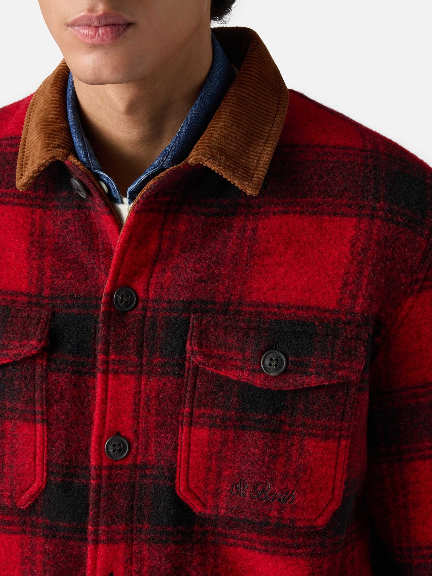 Man wool blend overshirt Landeck with tartan print