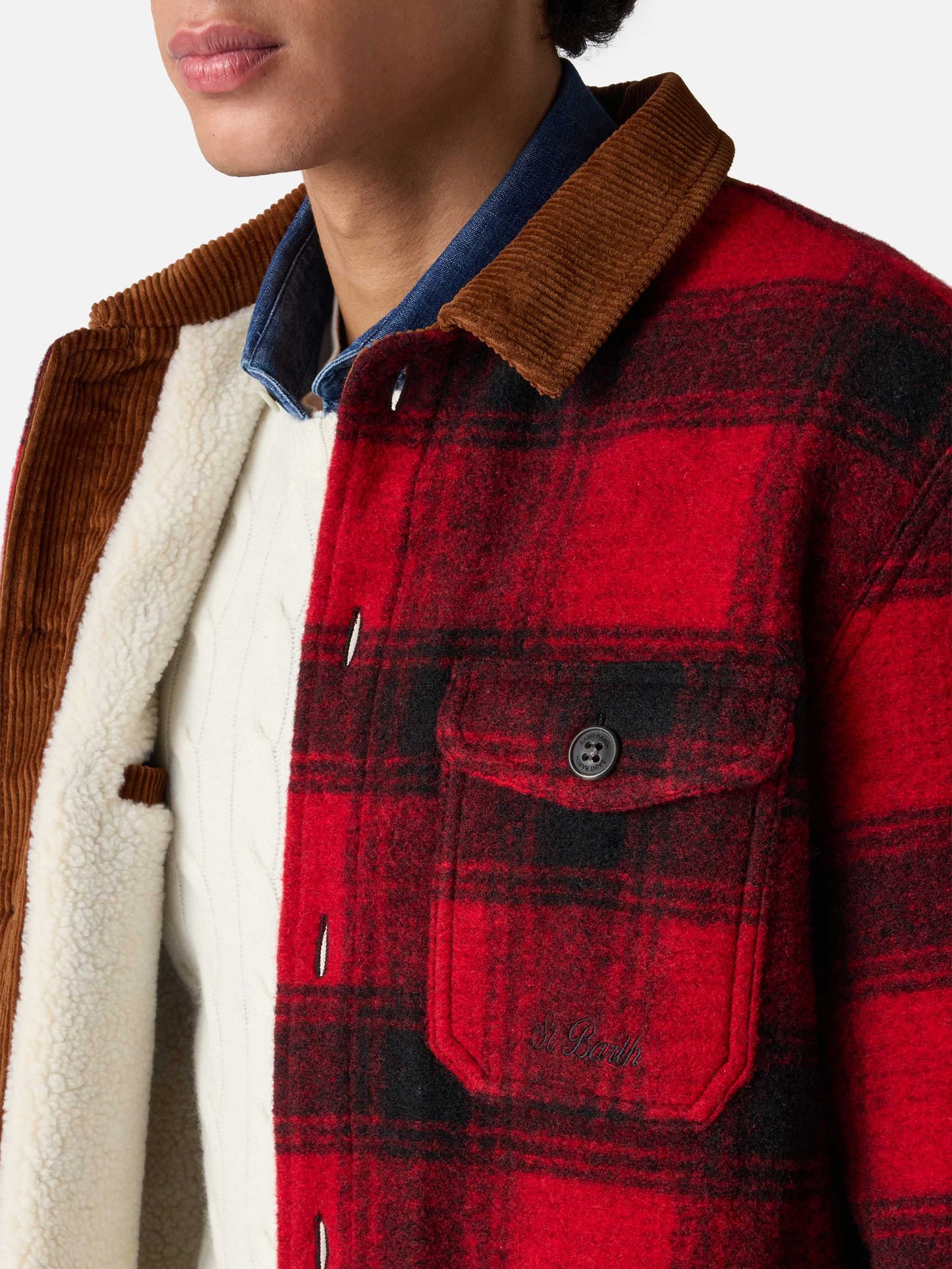 Man wool blend overshirt Landeck with tartan print
