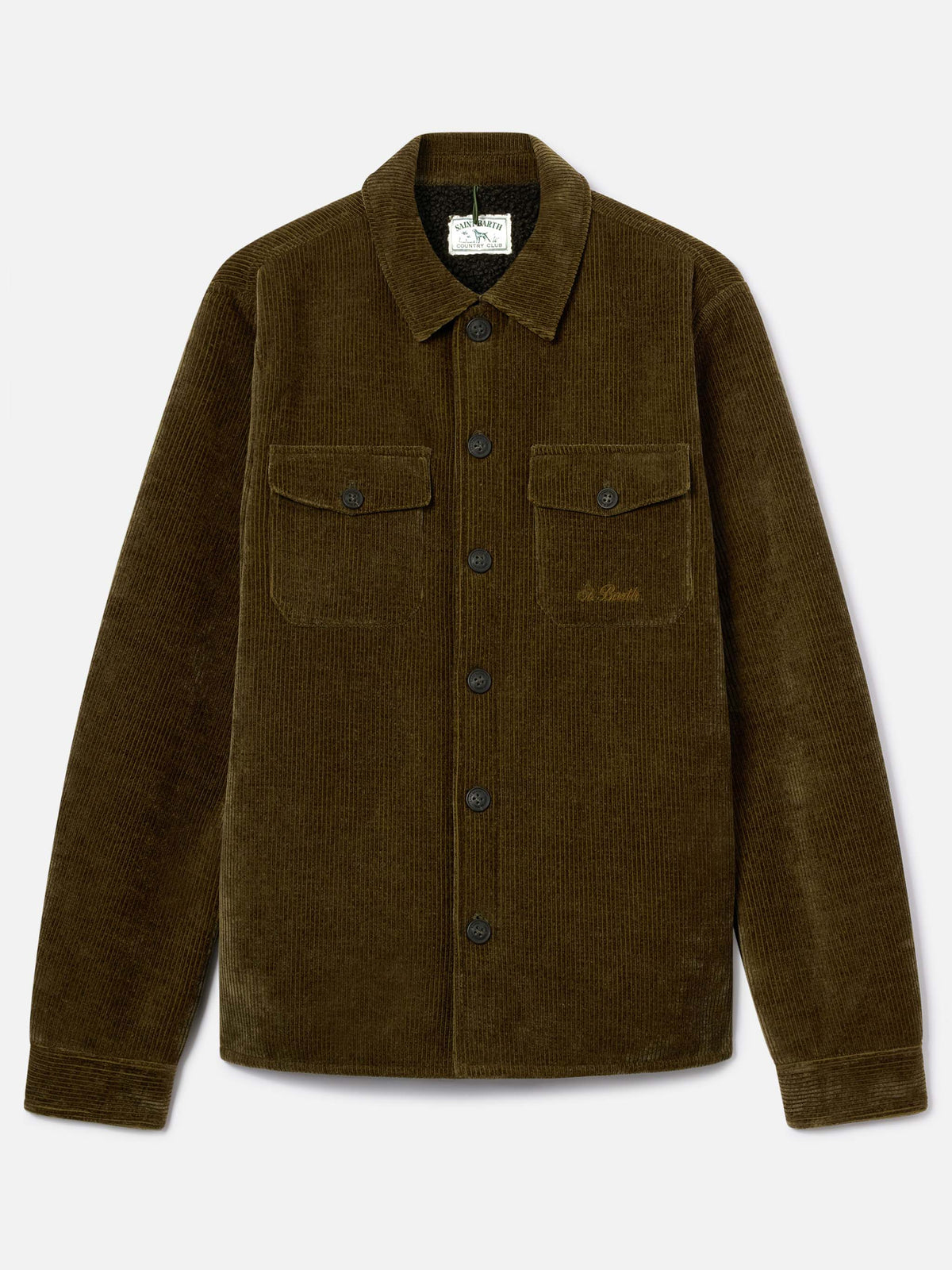Surchemise en velours côtelé Landeck vert militaire avec doublure teddy 