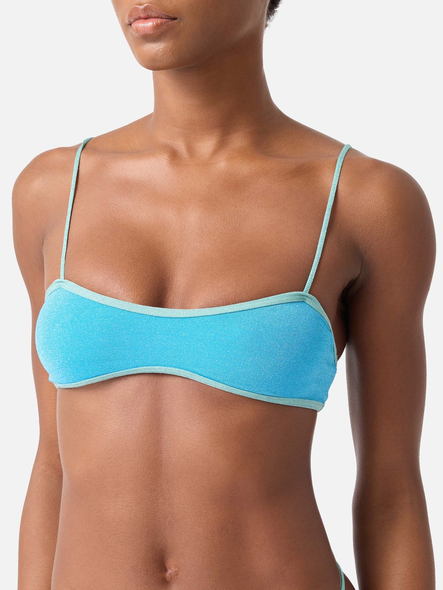 Laryn Jodene Lurex-Bralette-Bikini mit Rundhalsausschnitt und Paspelierung 