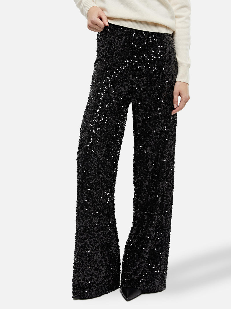 Woman wide-leg trousers Lucette with black sequins