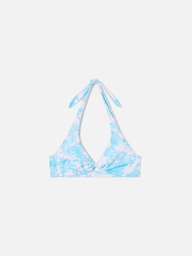 Leda Bikini-Oberteil im Bralette-Stil mit Toile-de-Jouy-Print und Cut-out-Detail 