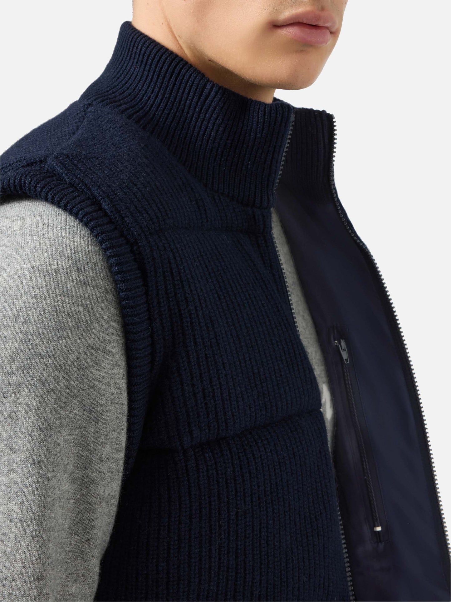 Leeds Knit padded gilet in blue