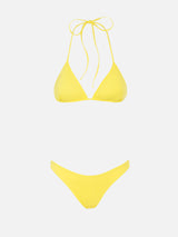 Woman pale yellow triangle bikini Leah Naomi