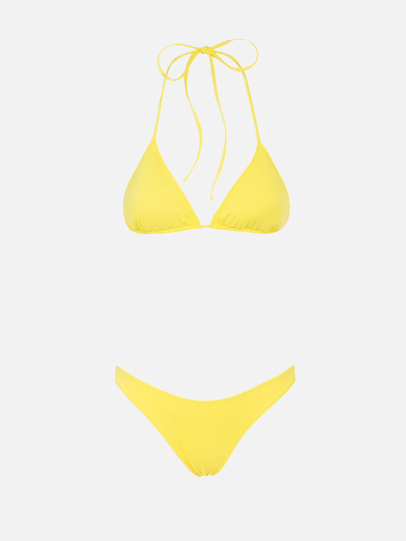 Woman pale yellow triangle bikini Leah Naomi