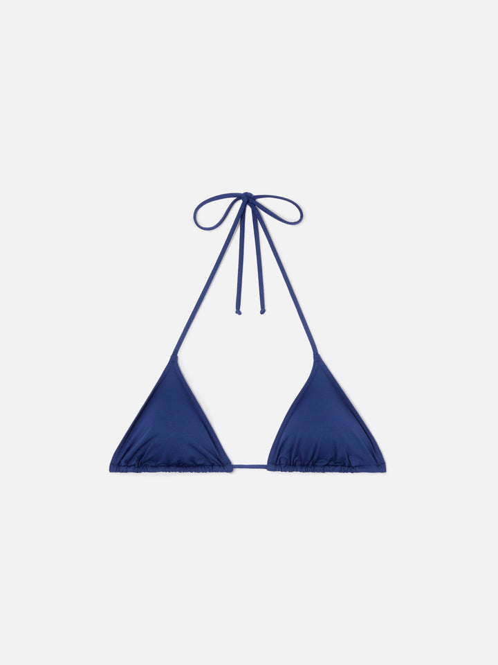 Leah triangle with ties bikini top in solid blue navy