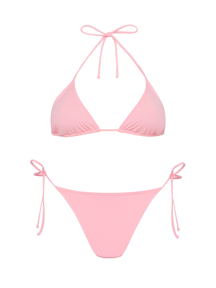 Klassische Badehose „Marielle“ in Rosa – Badeanzug „Leah“ in Rosa mit Triangel-Oberteil