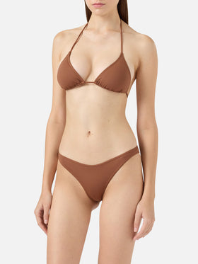 Bikini triangolo Leah Lido in marrone con slip classico