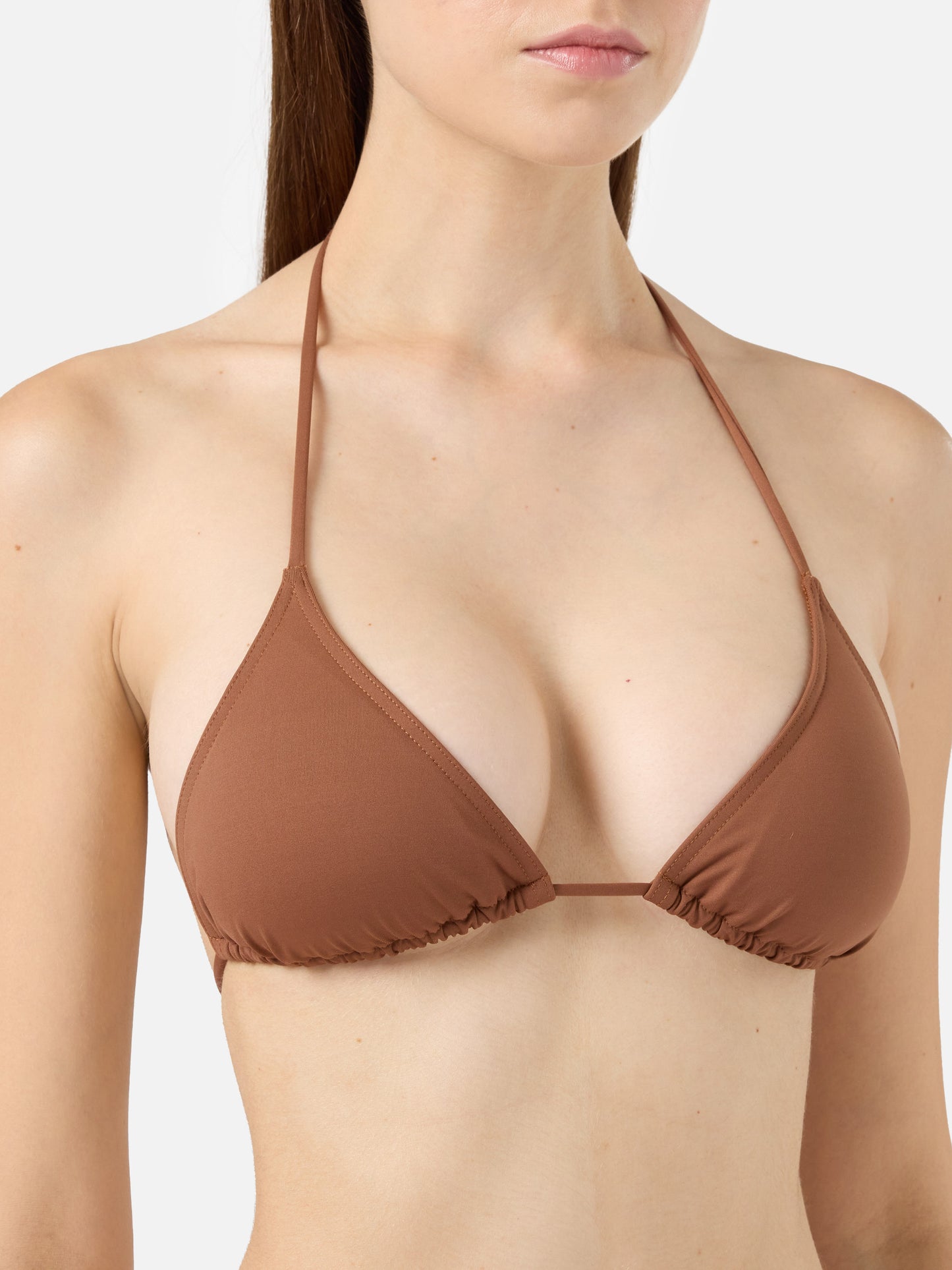 Bikini triangolo Leah Lido in marrone con slip classico