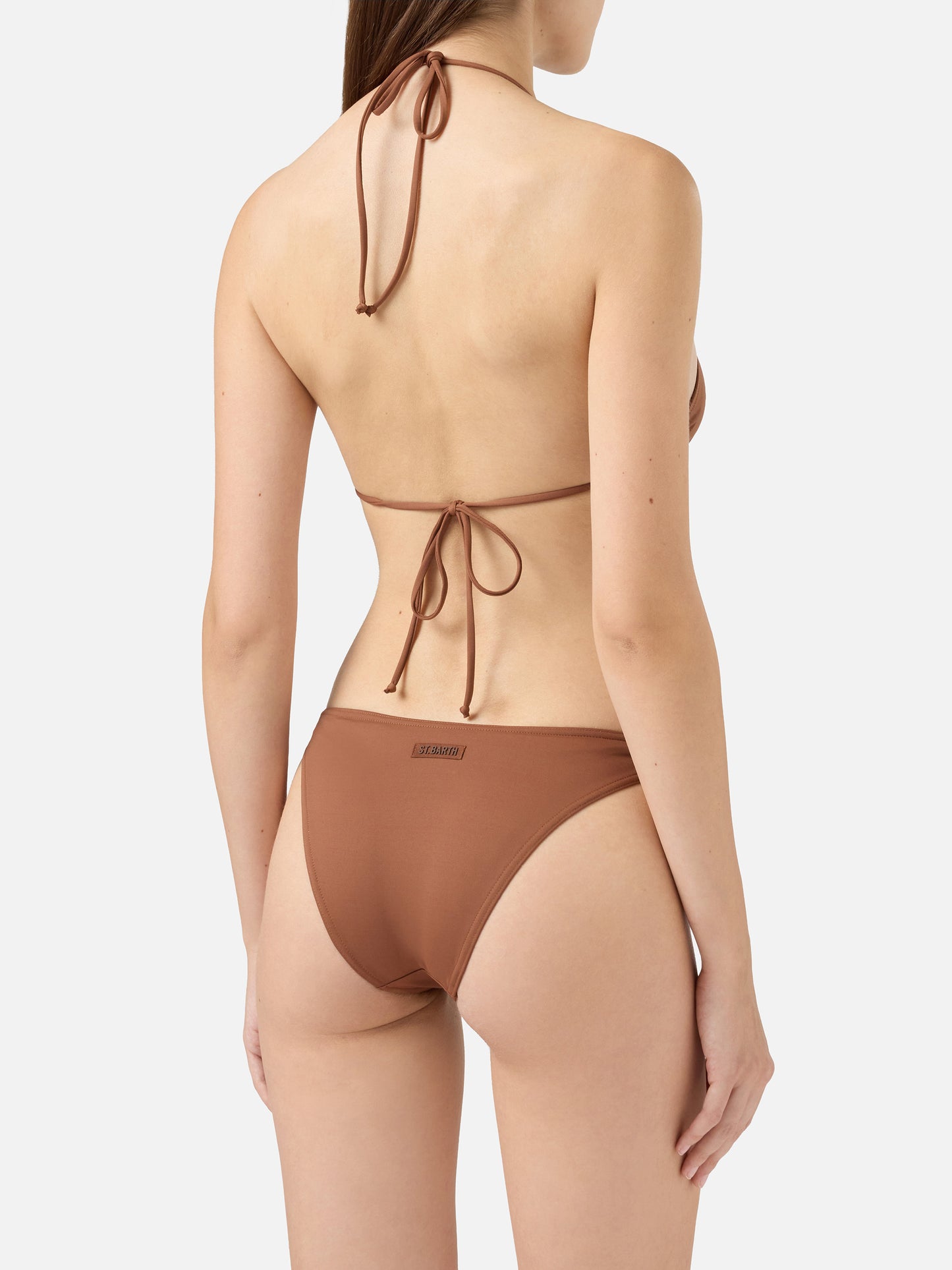 Bikini triangolo Leah Lido in marrone con slip classico