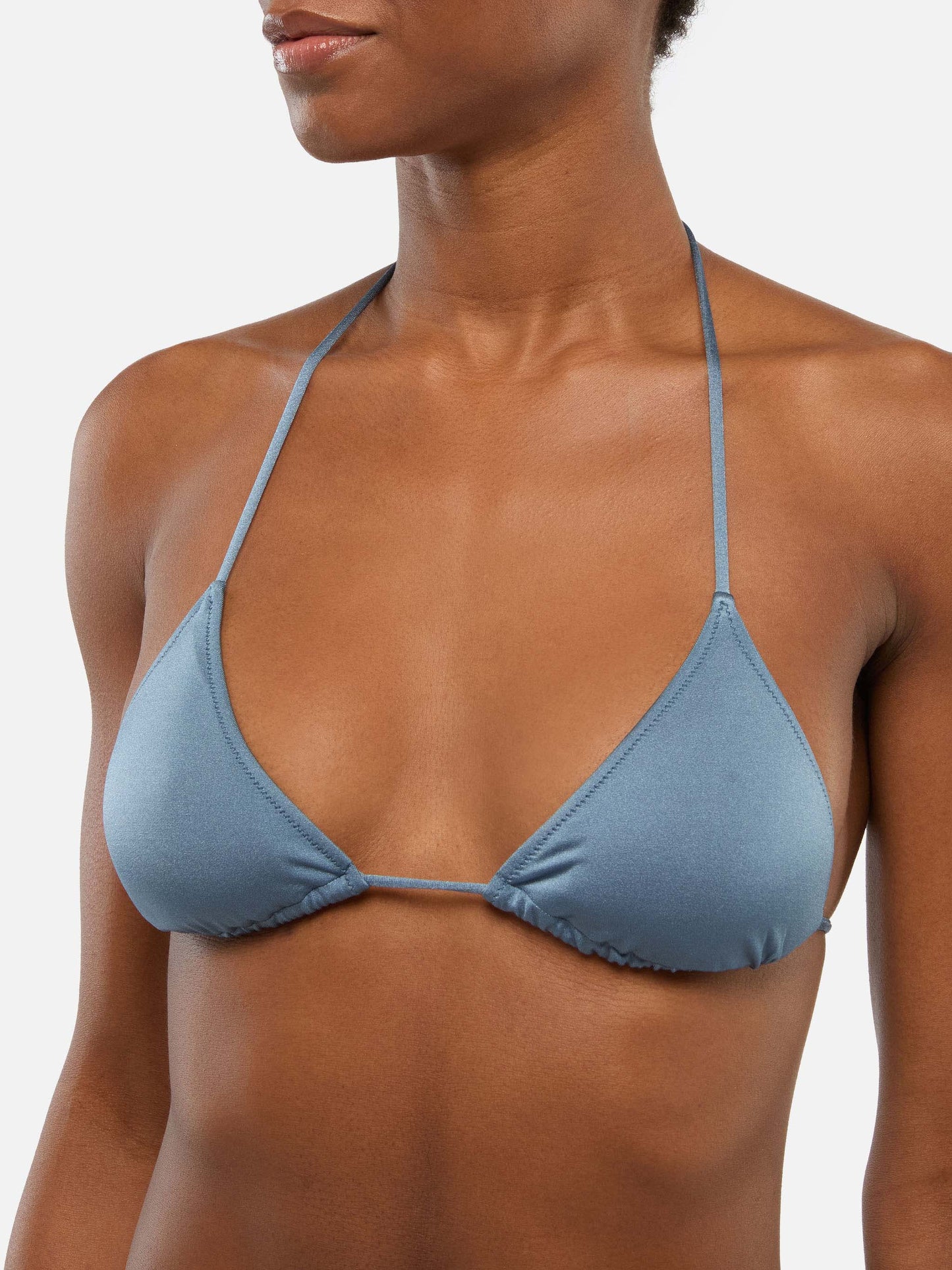 Leah shimmer avio blue triangle top swimsuit