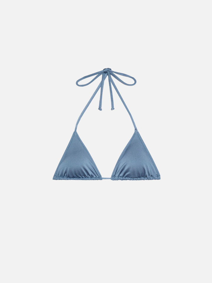 Leah shimmer avio blue triangle top swimsuit