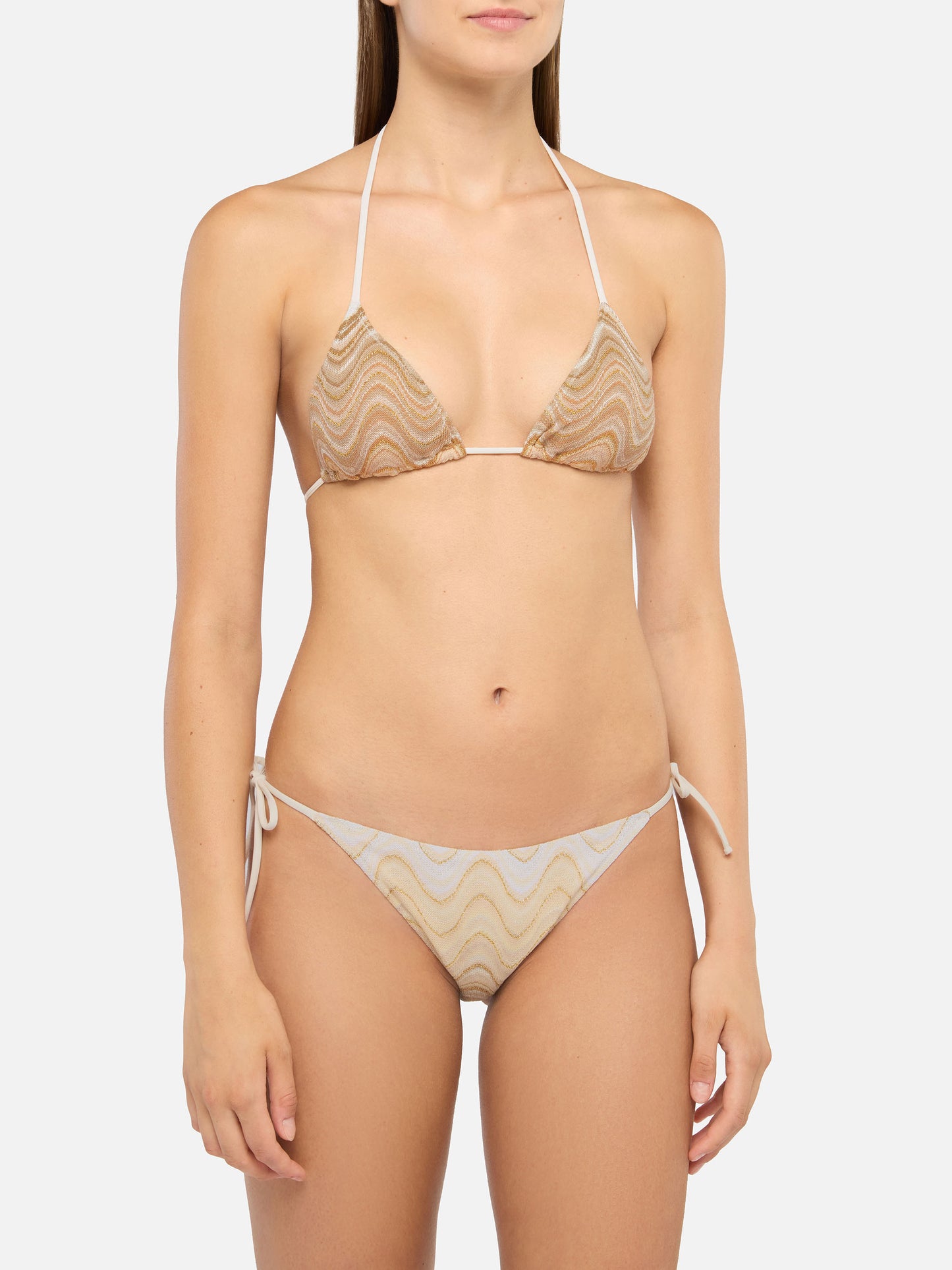Traingle bikini Leah Virgo in beige raschel knit