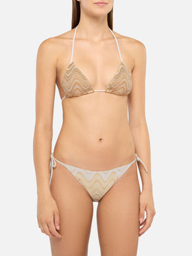 Traingle bikini Leah Virgo in beige raschel knit