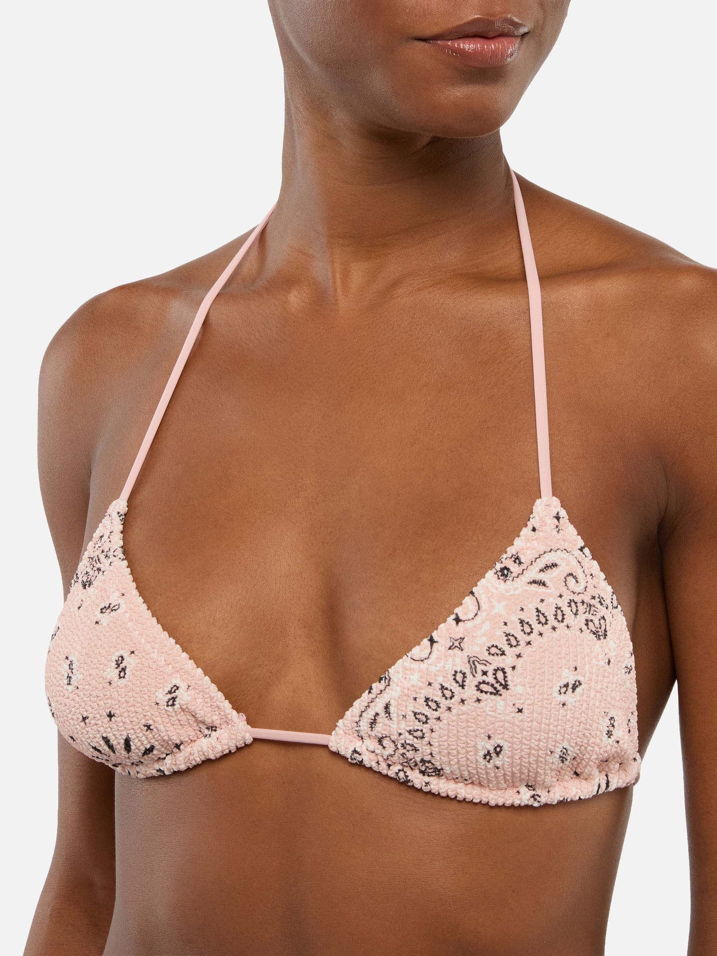 Marielle pink classic swim briefs with bandanna print - Leah pink crinckle triangle top