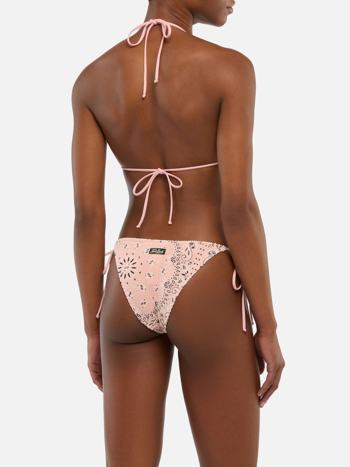 Marielle pink classic swim briefs with bandanna print - Leah pink crinckle triangle top