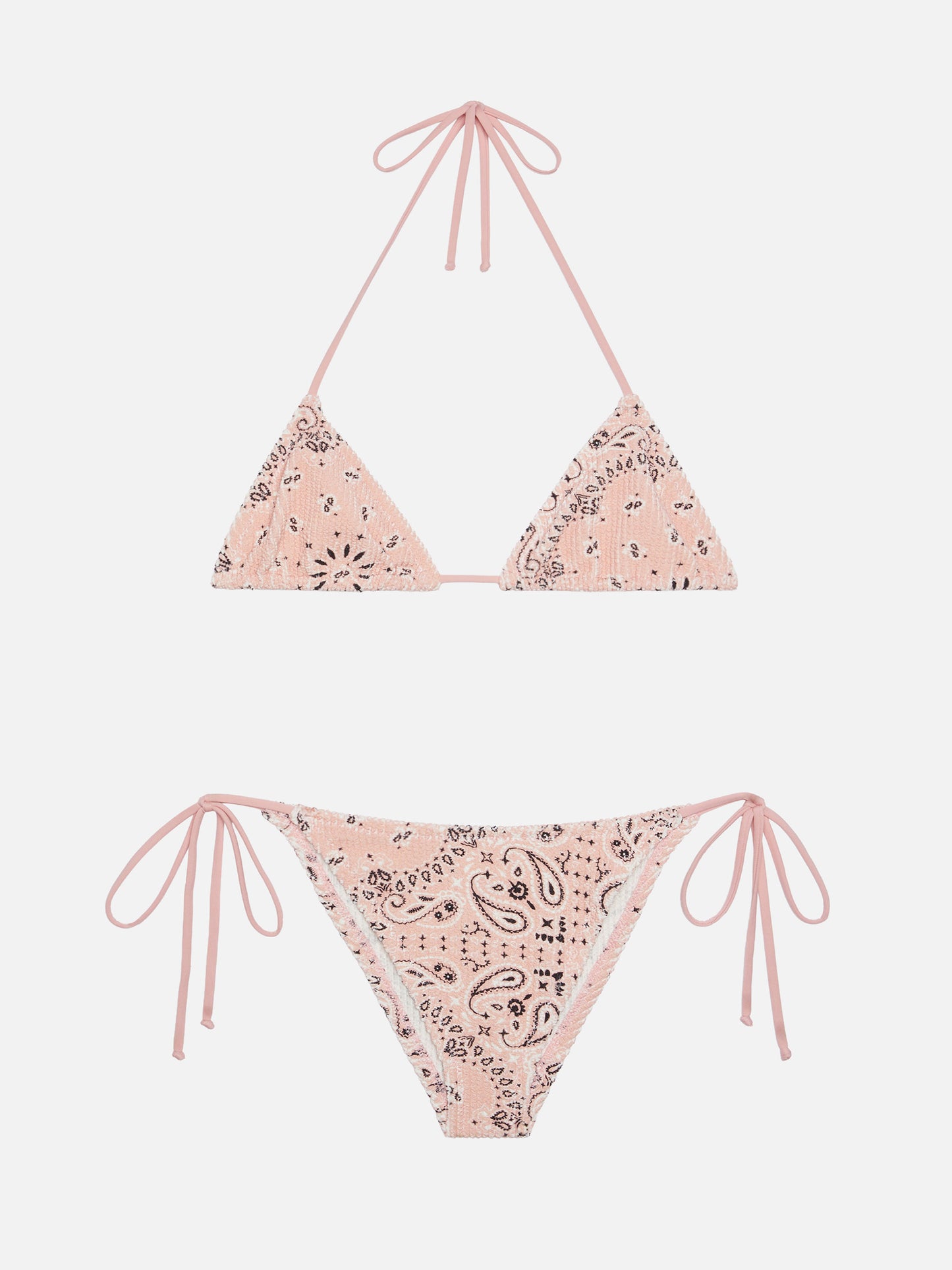 Marielle pink classic swim briefs with bandanna print - Leah pink crinckle triangle top