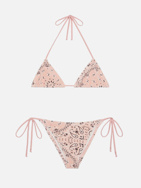 Marielle pink classic swim briefs with bandanna print - Leah pink crinckle triangle top