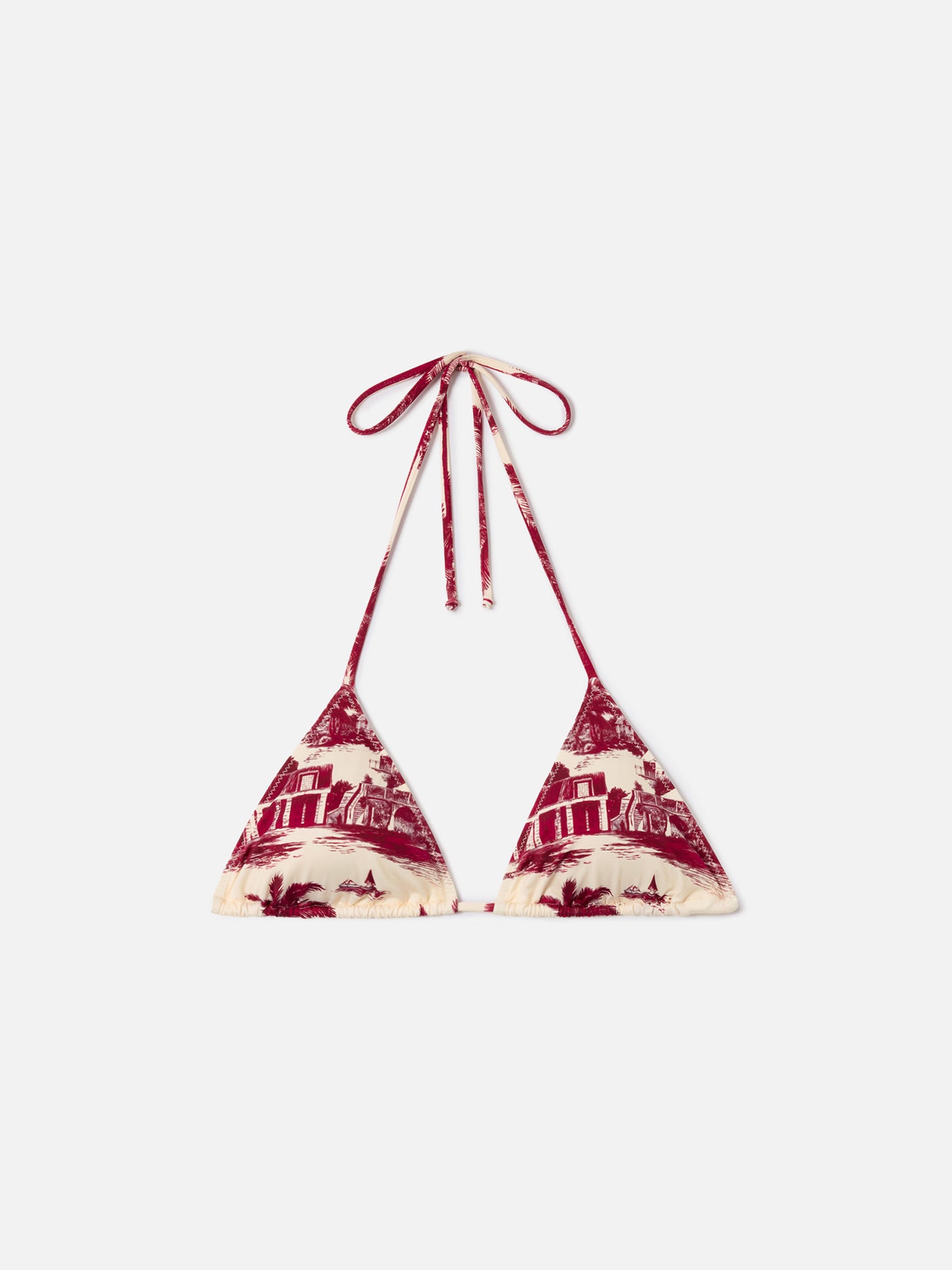 Leah triangle bikini top with burgundy toile de Jouy print
