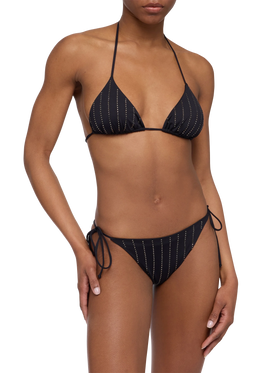 Bikini nero classico a triangolo Leah Marielle con decorazione a righe in strass