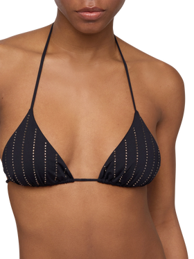 Leah top a triangolo nero con applicazioni di strass a righe