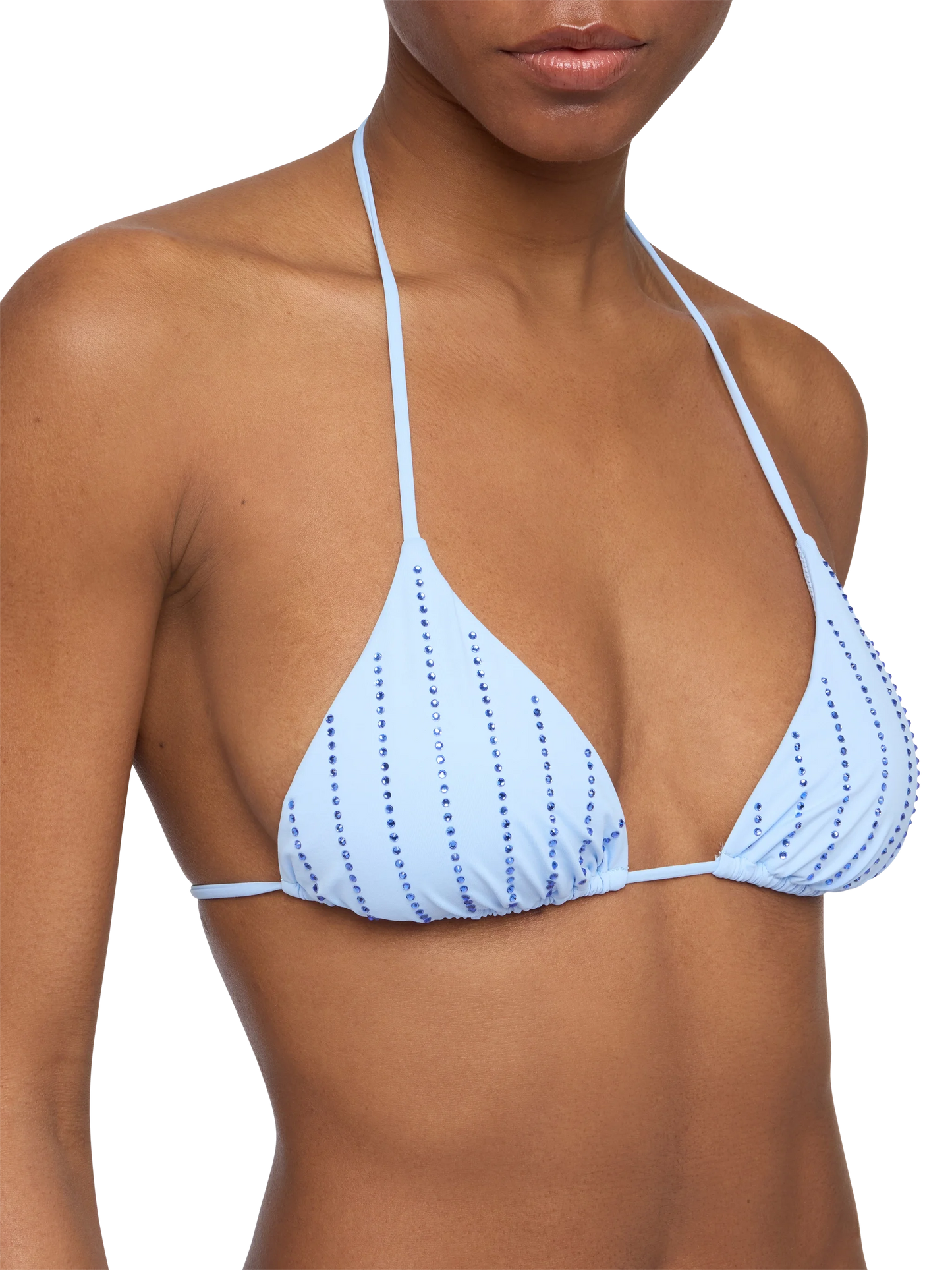Leah light blue triangle top with striped rhinestone embellishment